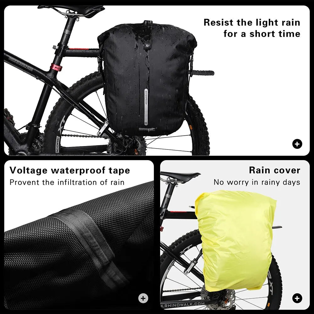 20L Waterproof Bike Pannier Rack Cycling Bag Black-4