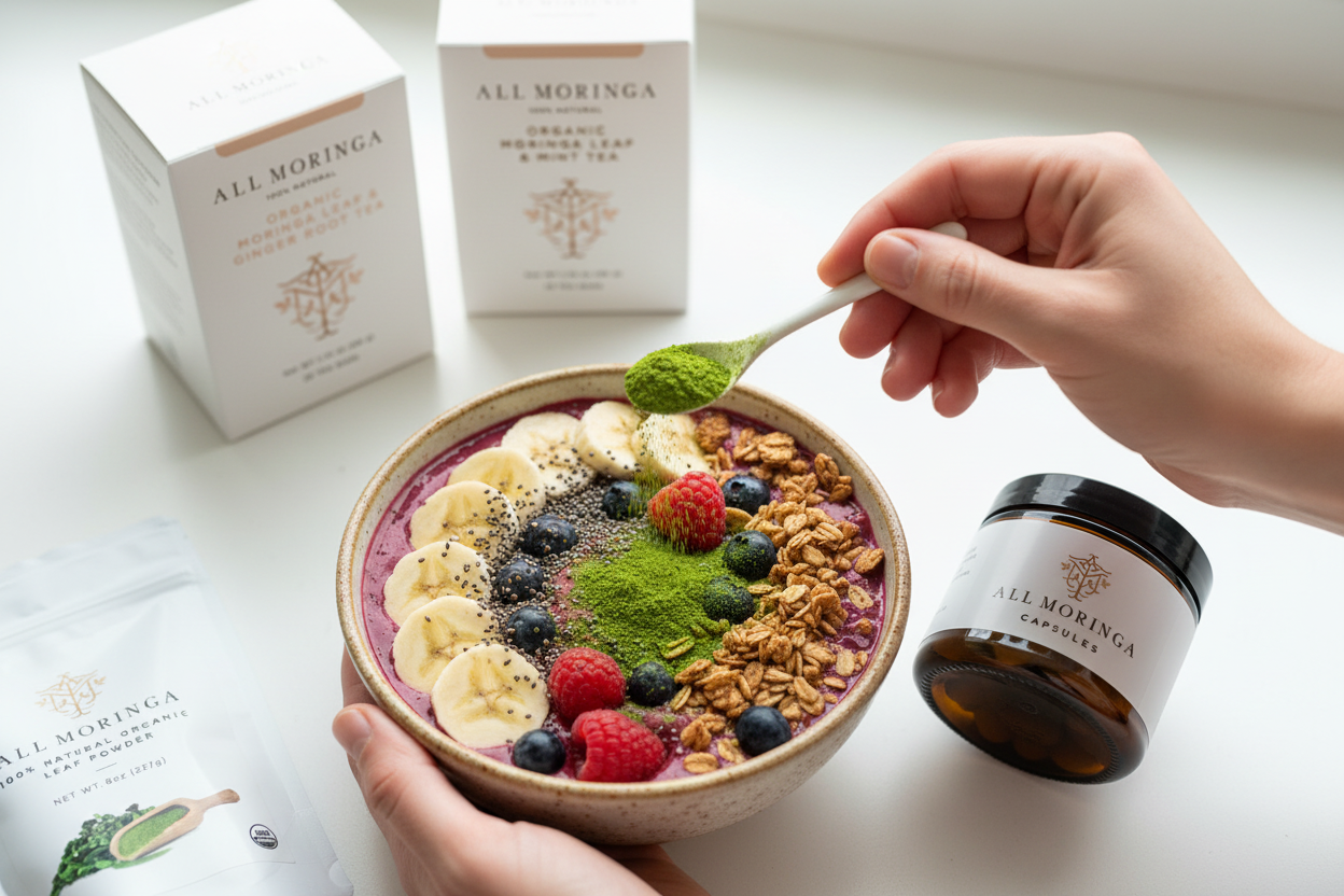 Moringa powder on smoothie bowl